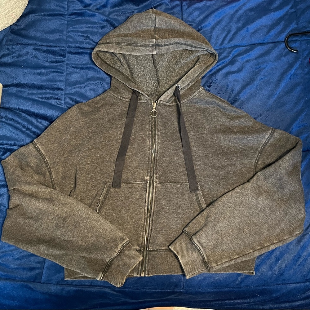 Gray Flirtitude Cropped Zip-Up